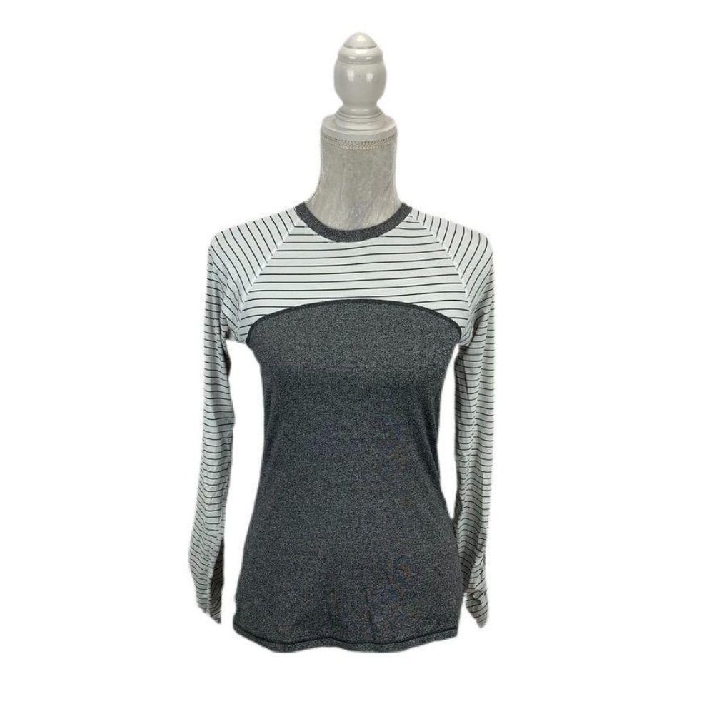 Calia Long Sleeve‎ Workout Top Ruched Cuffs Stripes